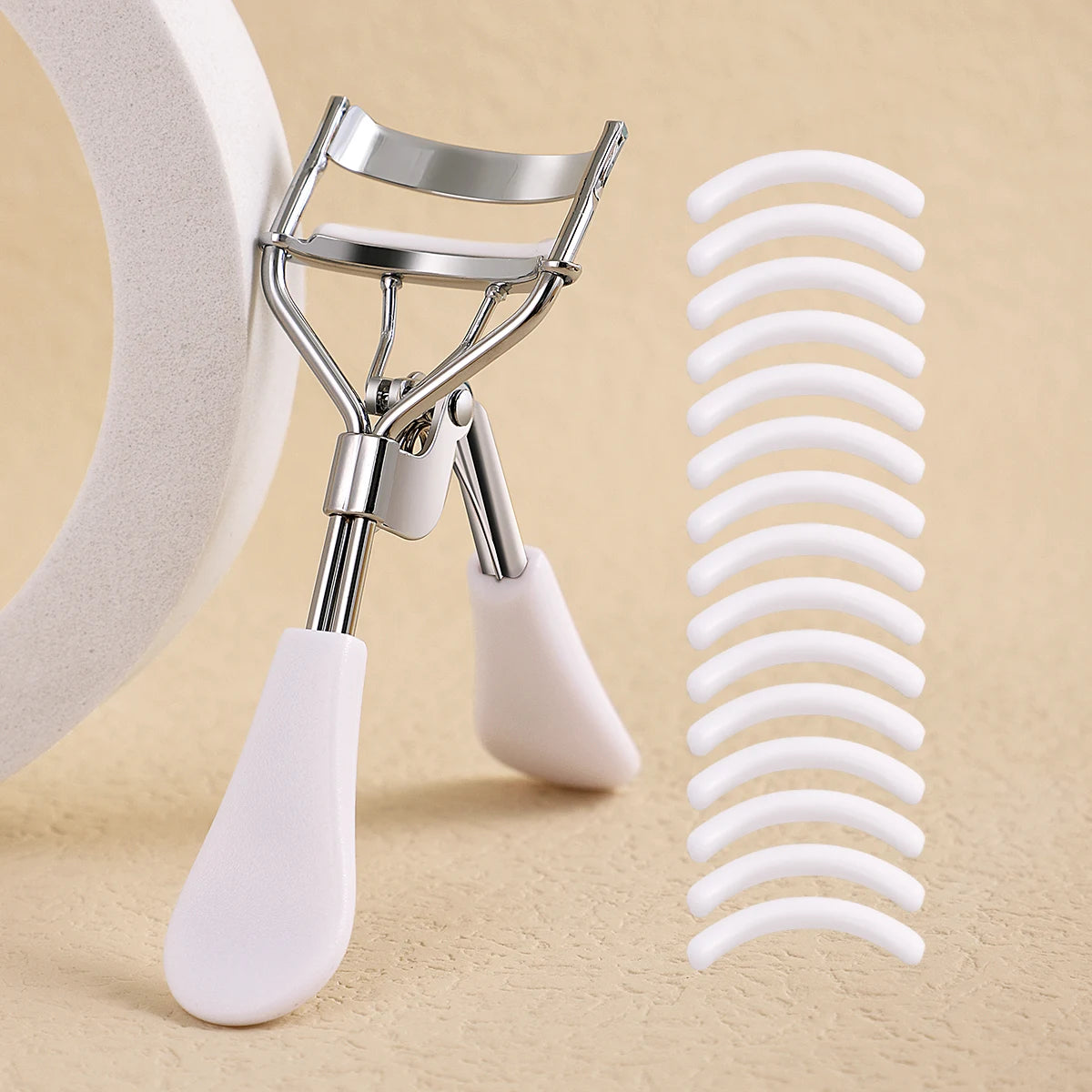 Portable Eyelash Curler with Silicone Pads (Stainless Steel Lash Curling Tool)