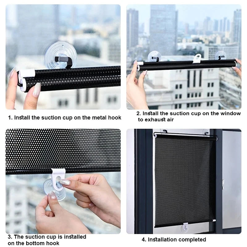 Retractable Blackout Roller Blinds with Suction Cups