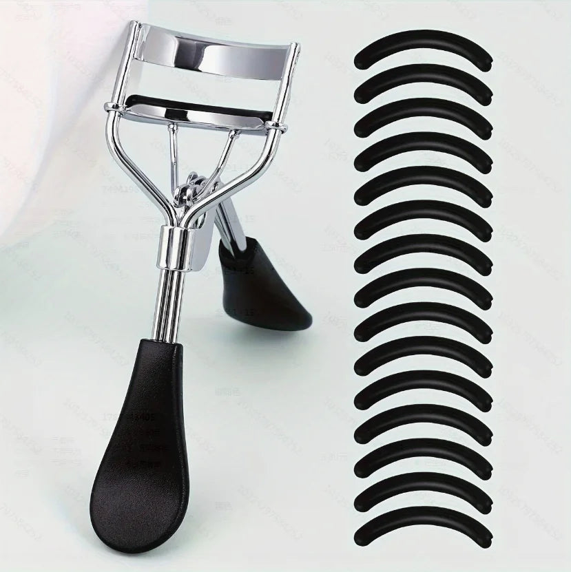 Portable Eyelash Curler with Silicone Pads (Stainless Steel Lash Curling Tool)