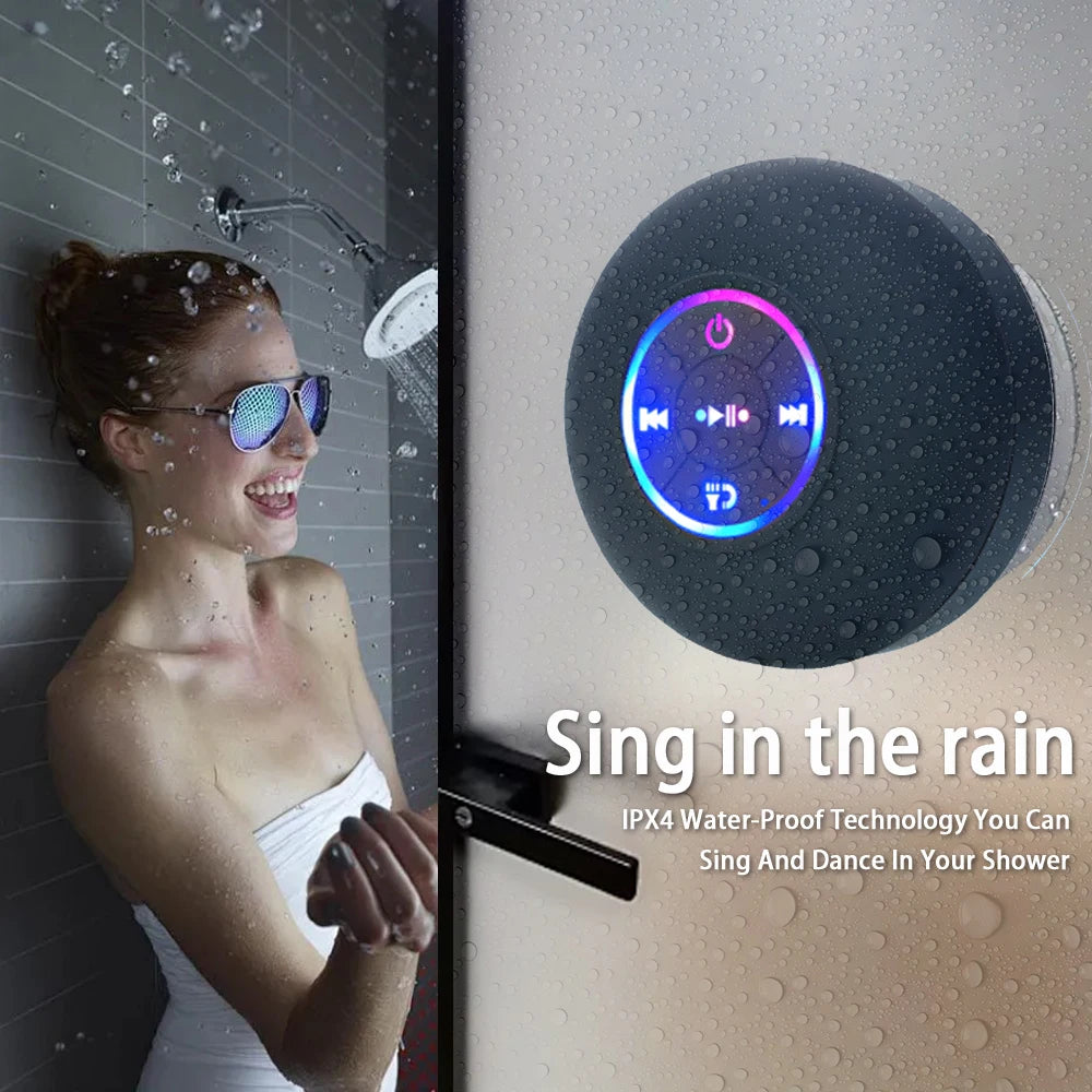 Portable Waterproof Bluetooth Speaker with LED Light & Suction Cup