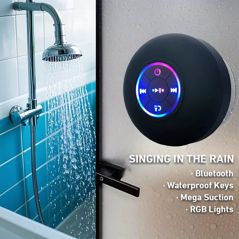 Portable Waterproof Bluetooth Speaker with LED Light & Suction Cup