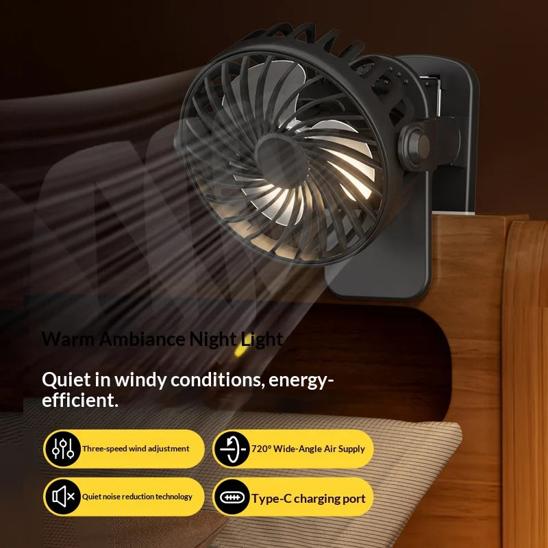 Portable Rechargeable Clip Fan with Night Light