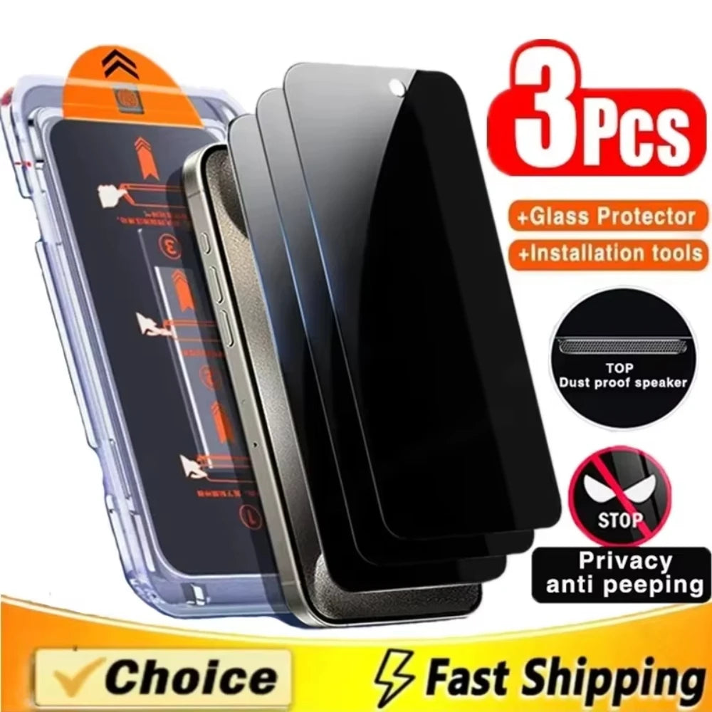 3PCS Privacy Anti-Spy Tempered Glass Screen Protector for iPhone