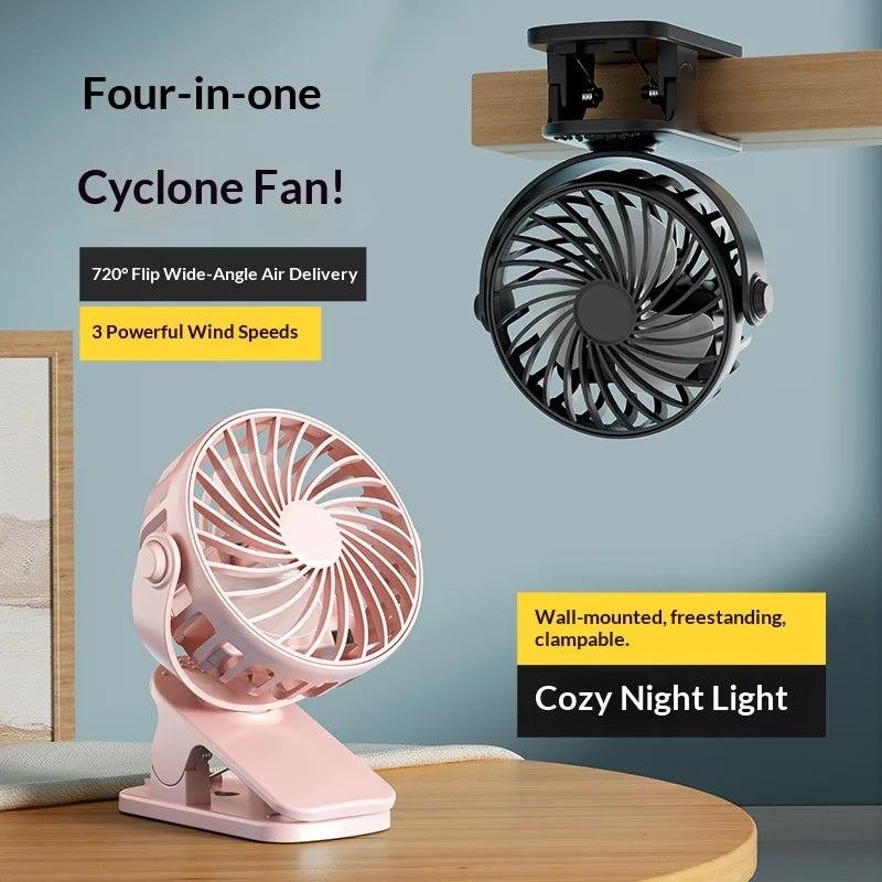 Portable Rechargeable Clip Fan with Night Light