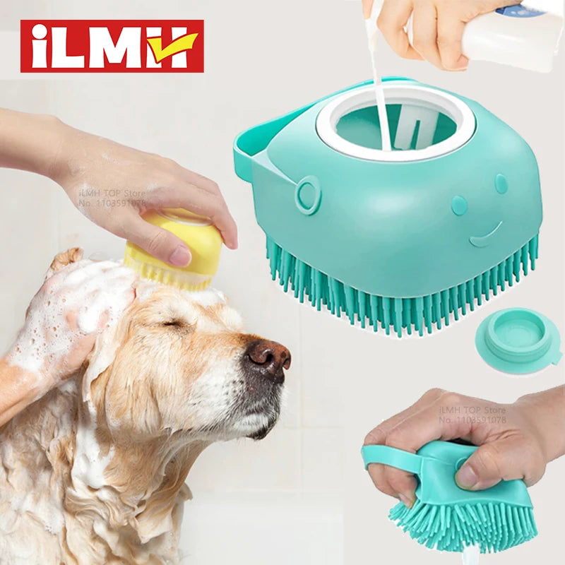 Pet Bath Brush with Shampoo Dispenser – Silicone Dog & Cat Grooming Massage Tool