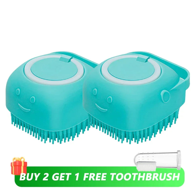 Pet Bath Brush with Shampoo Dispenser – Silicone Dog & Cat Grooming Massage Tool