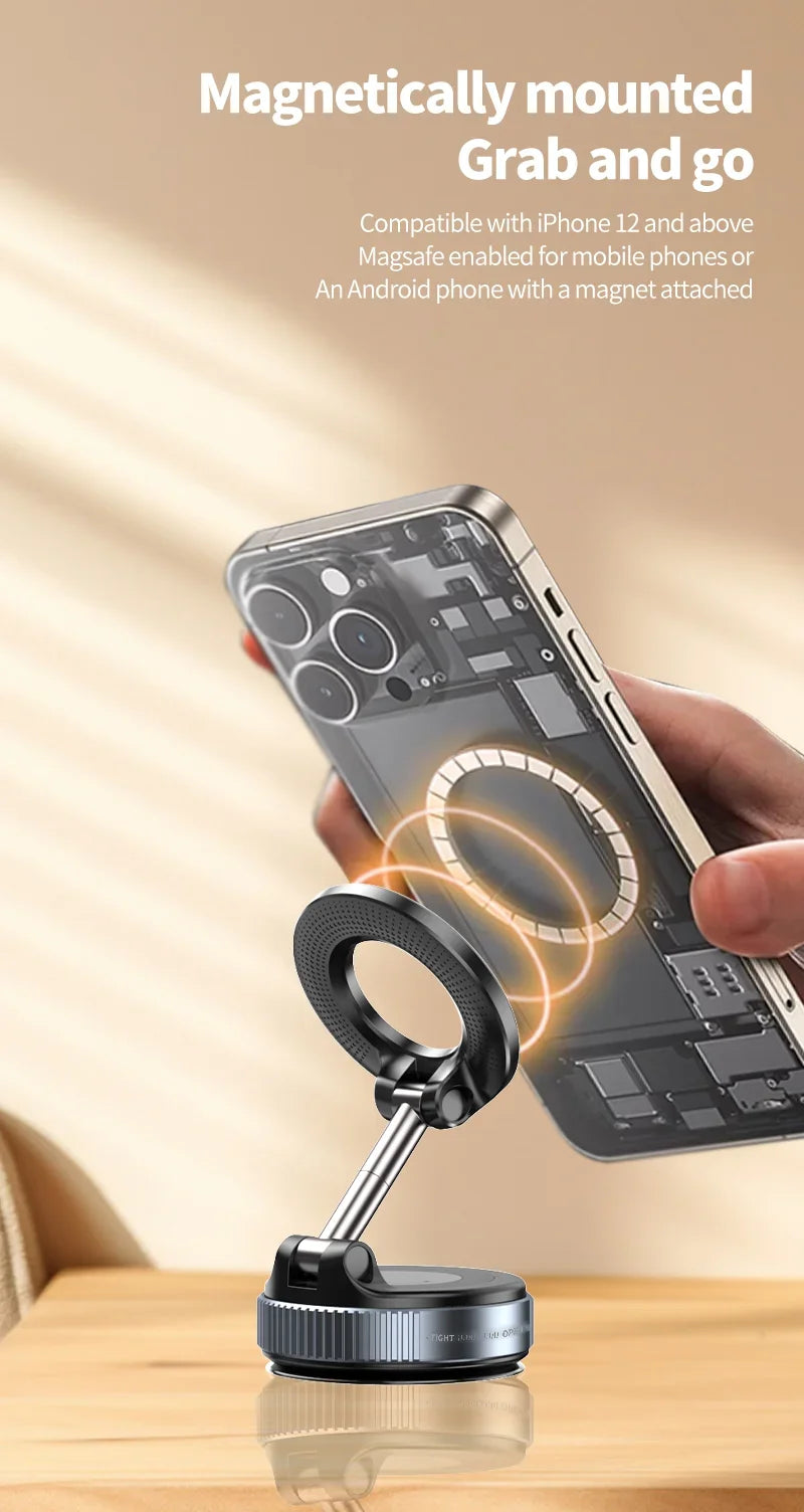 Rotating Magnetic Phone Holder with Vacuum Suction