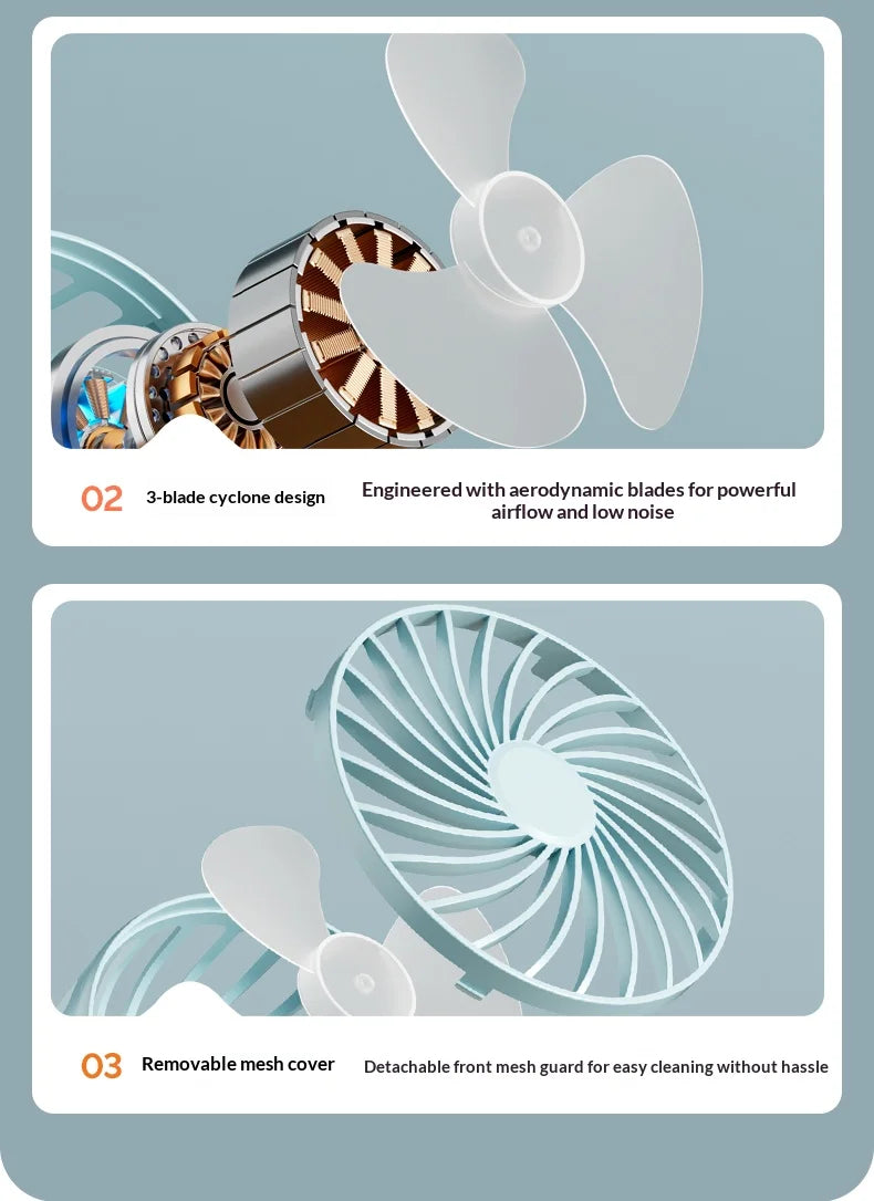Portable Rechargeable Clip Fan with Night Light