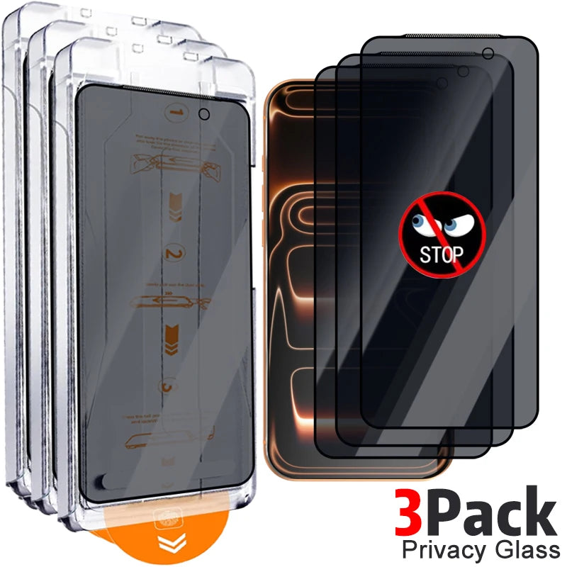 iPhone Tempered Glass Screen Protector (Privacy / Clear, 1–3 Pack, Optional Installation Kit)