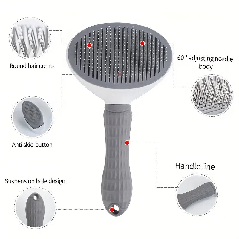 One-Click Pet Hair Removal Brush (Self-Cleaning Slicker Comb)