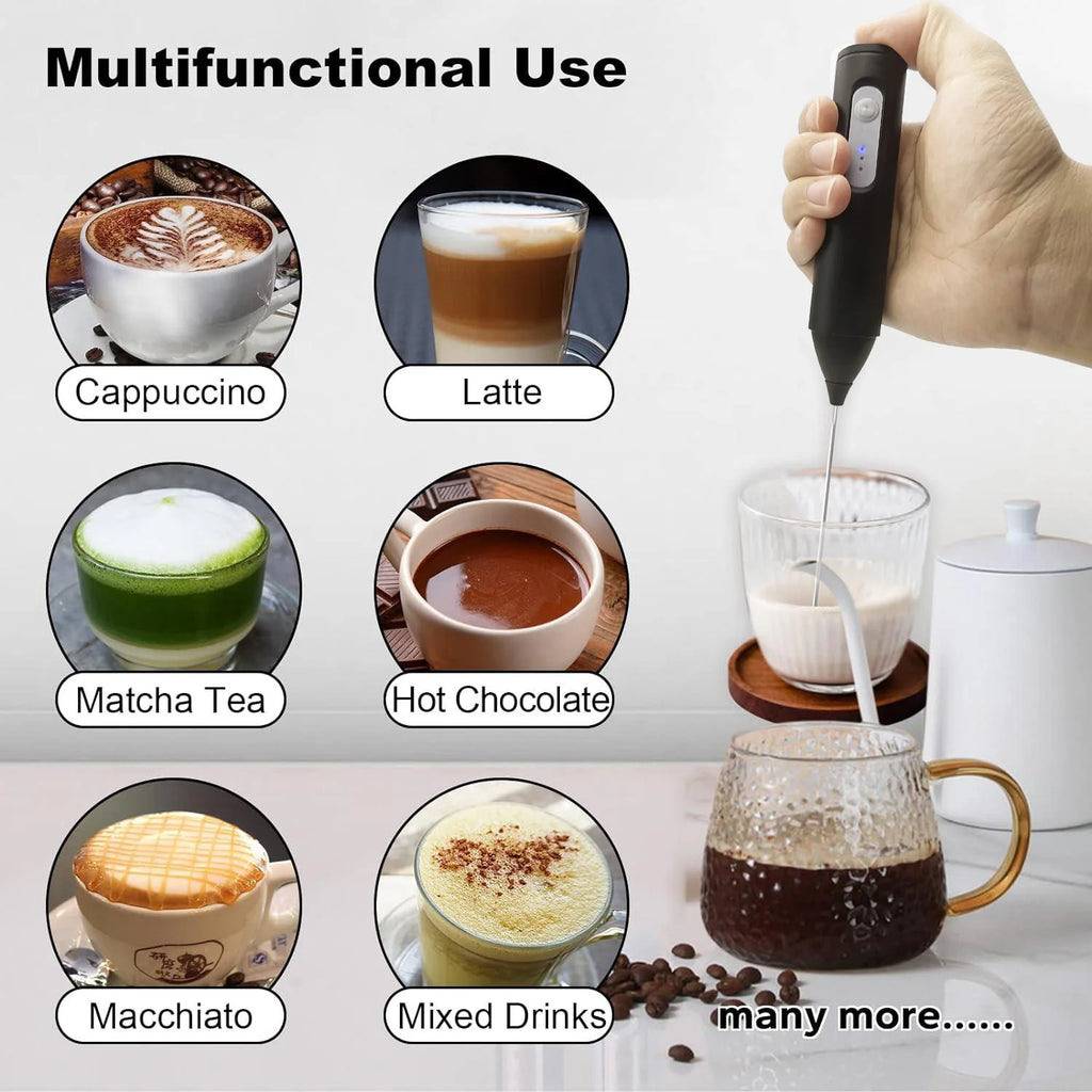 USB Rechargeable Milk Frother – 3 Speed Electric Coffee Whisk Foam Maker
