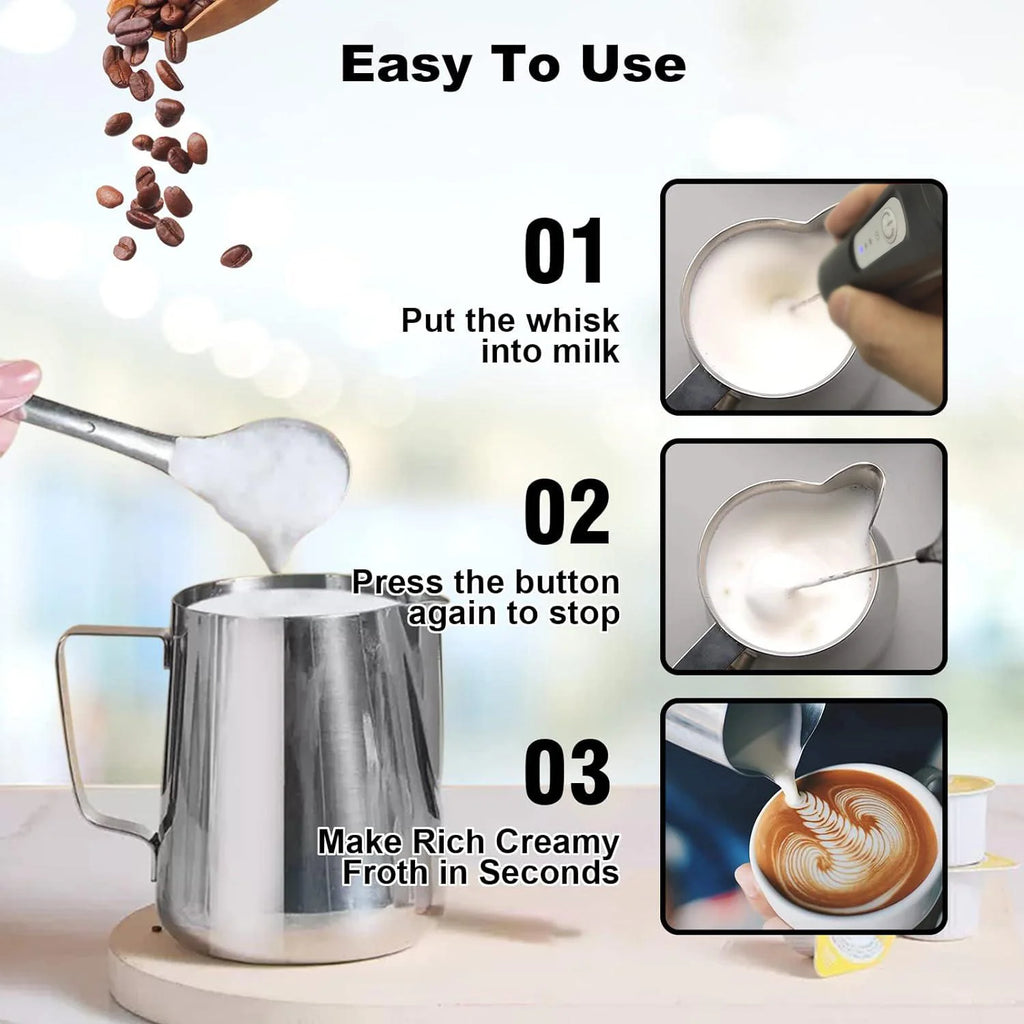 USB Rechargeable Milk Frother – 3 Speed Electric Coffee Whisk Foam Maker