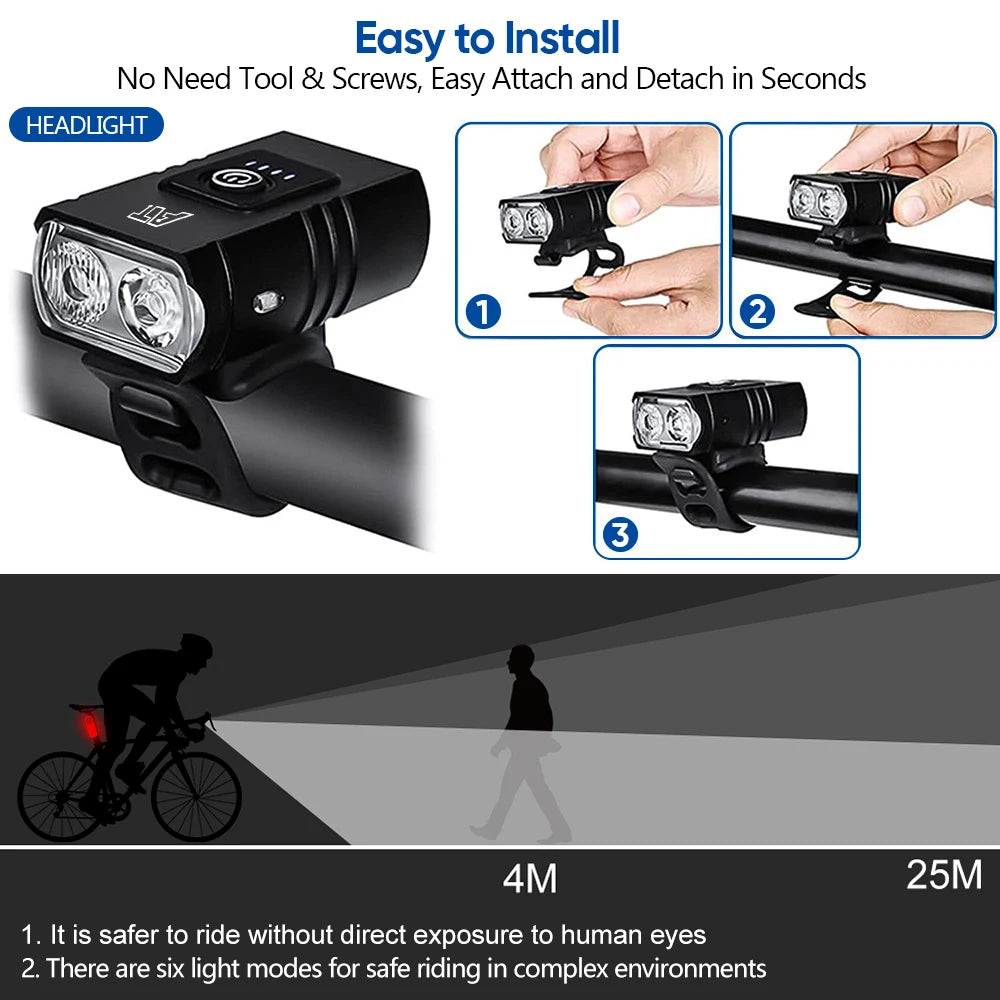 High Bright LED Bicycle Front Light (6 Modes MTB & Road Bike Headlight)