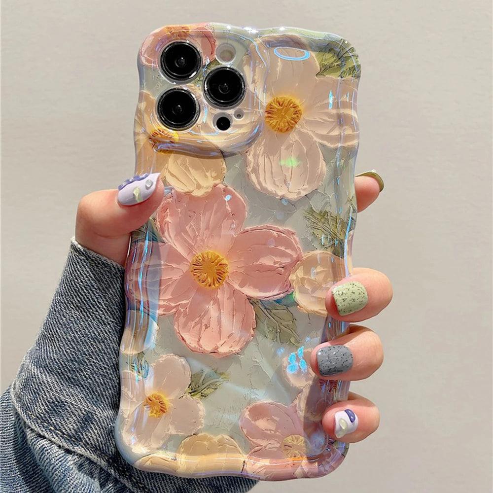 Retro Oil Painting Floral iPhone Case – Shockproof Artistic Silicone Cover