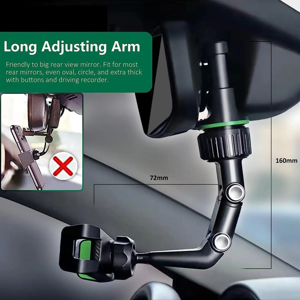 Rearview Mirror Phone Holder 360° Rotatable Car Mount Universal Smartphone Holder