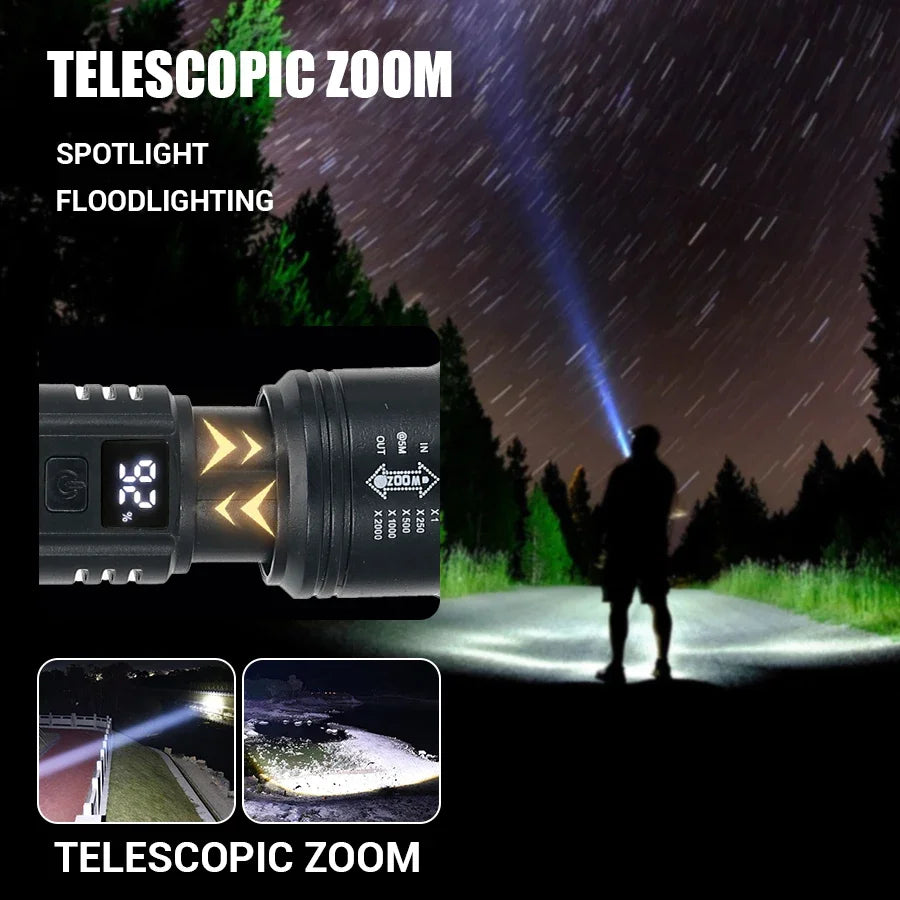 2000LM Tactical LED Flashlight with Display & Power Bank