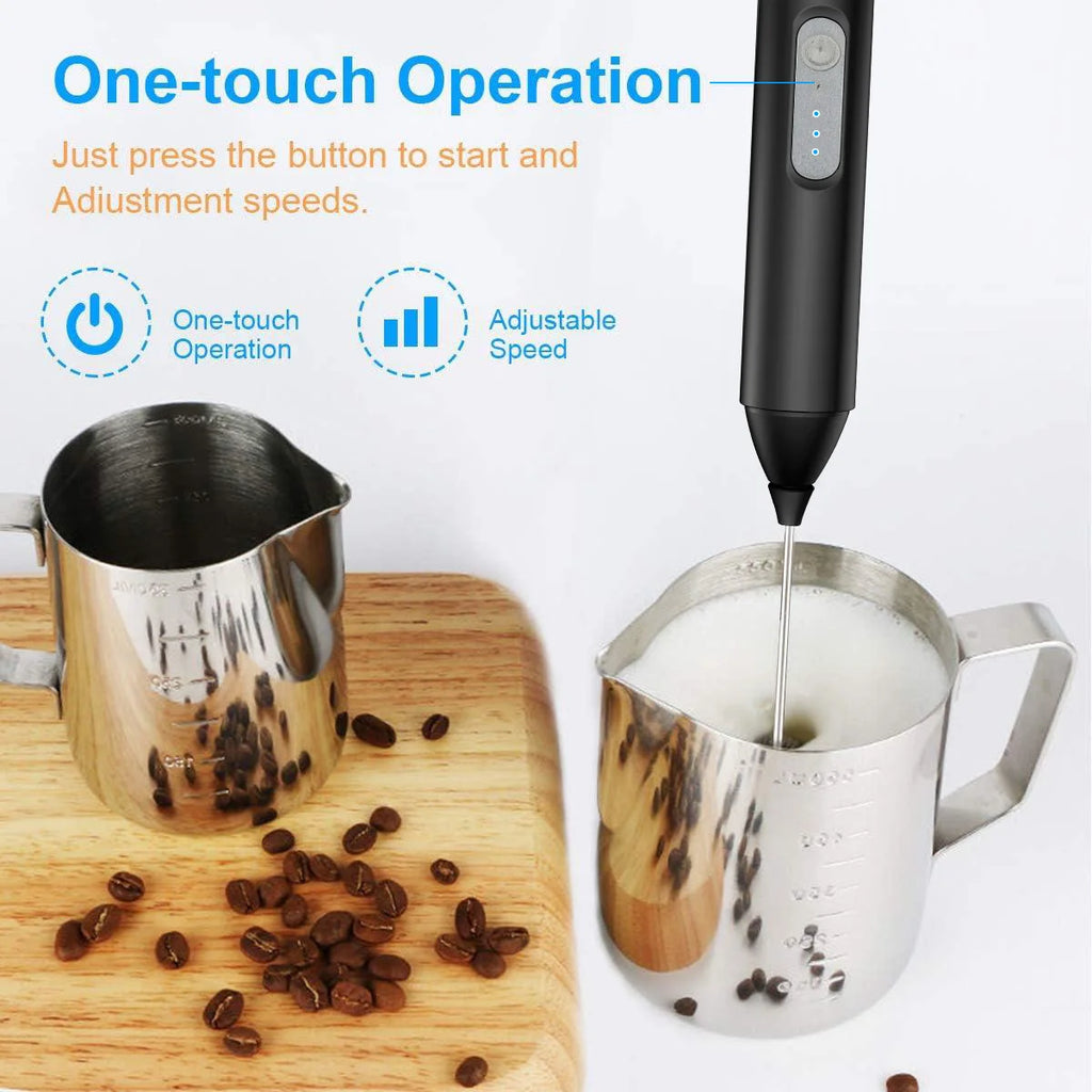 USB Rechargeable Milk Frother – 3 Speed Electric Coffee Whisk Foam Maker