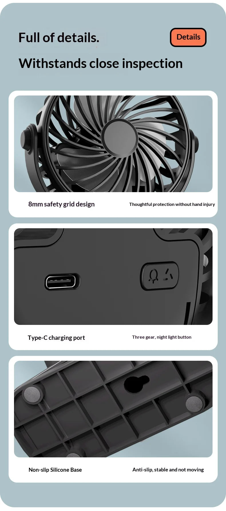 Portable Rechargeable Clip Fan with Night Light