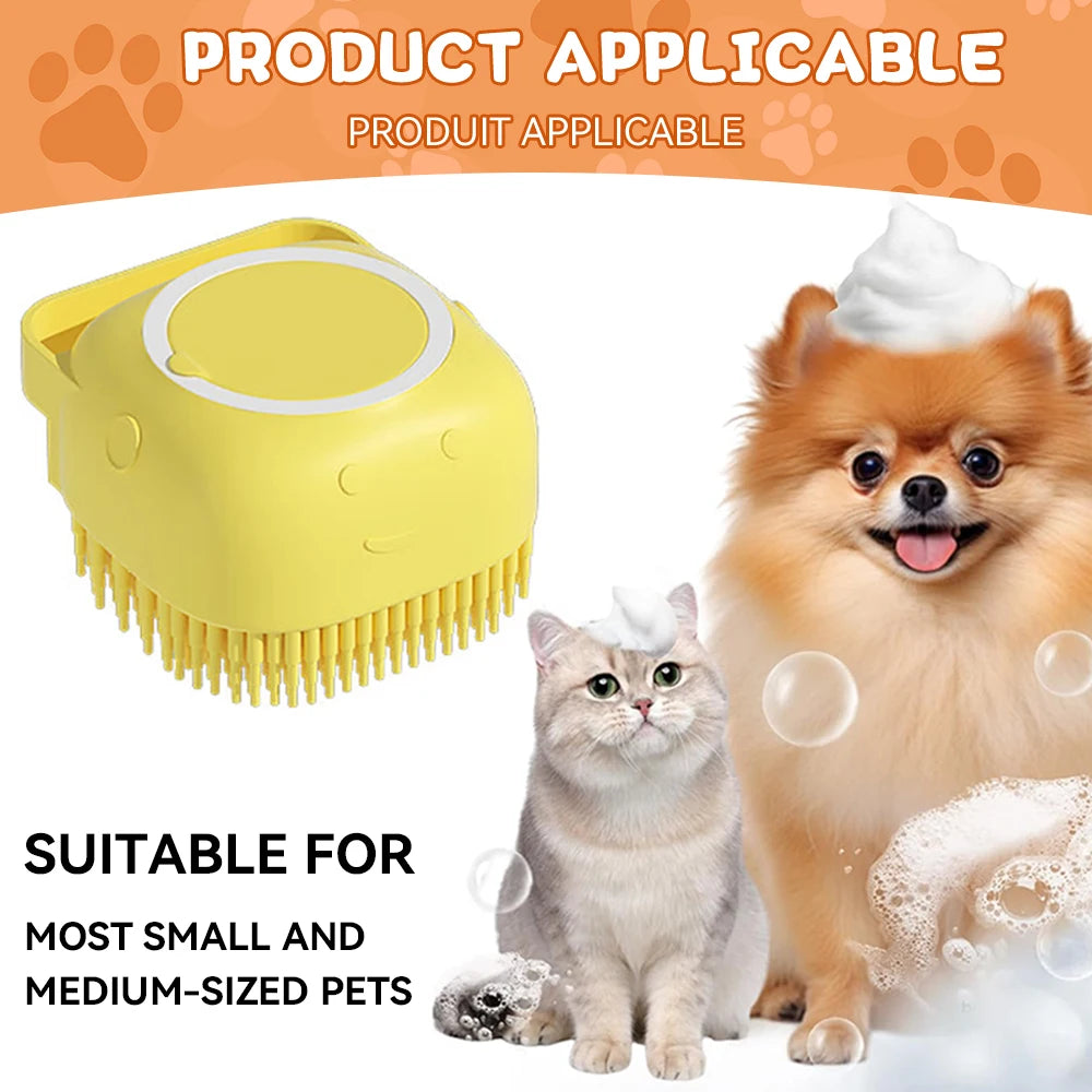 Pet Bath Brush with Shampoo Dispenser – Silicone Dog & Cat Grooming Massage Tool