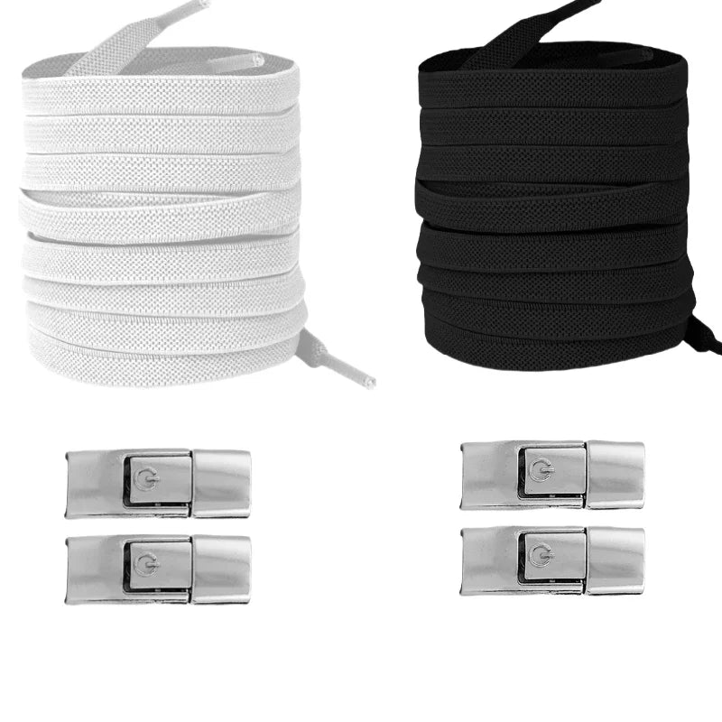 Elastic No-Tie Shoelaces with Lock Buckle (Flat 8mm Sneakers Laces)