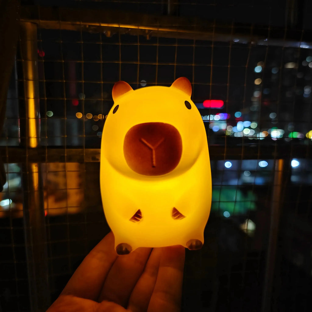 Cute Capybara LED Night Light – Silicone Animal Bedside Lamp for Kids Room Decor