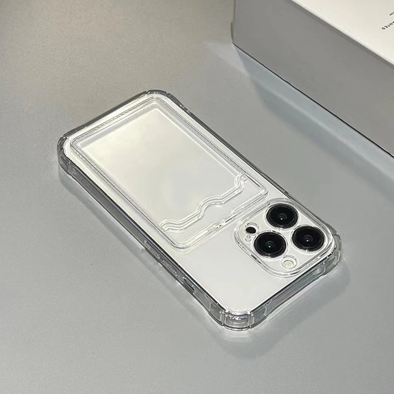 Shockproof Clear Silicone iPhone Case with Card Pocket (Wallet Cover)