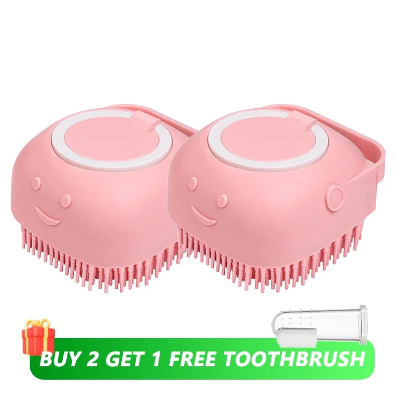 Pet Bath Brush with Shampoo Dispenser – Silicone Dog & Cat Grooming Massage Tool
