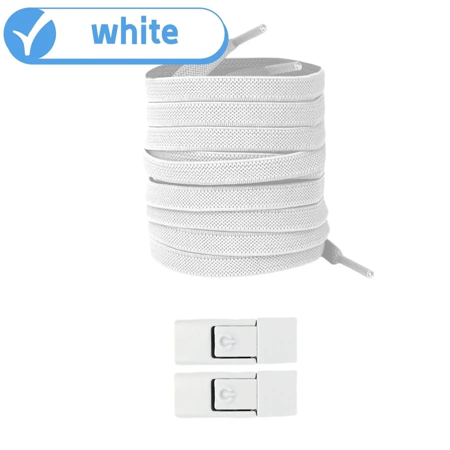 Elastic No-Tie Shoelaces with Lock Buckle (Flat 8mm Sneakers Laces)