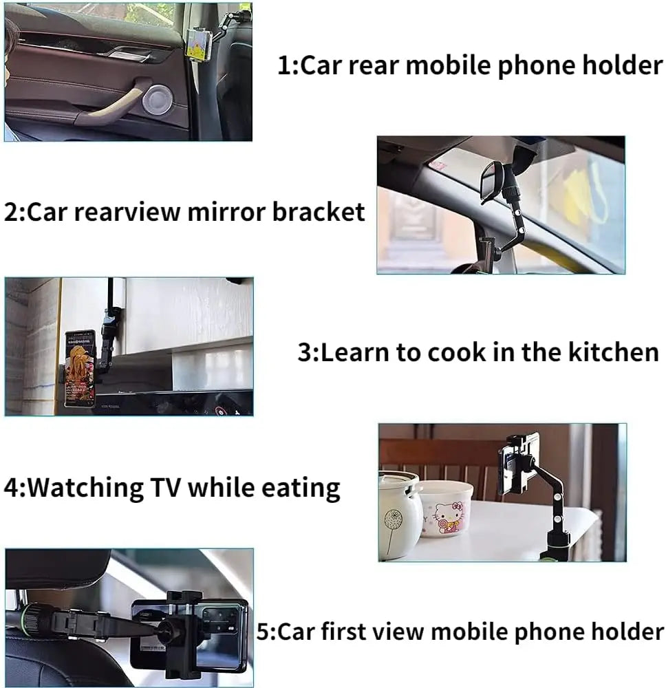 Rearview Mirror Phone Holder 360° Rotatable Car Mount Universal Smartphone Holder