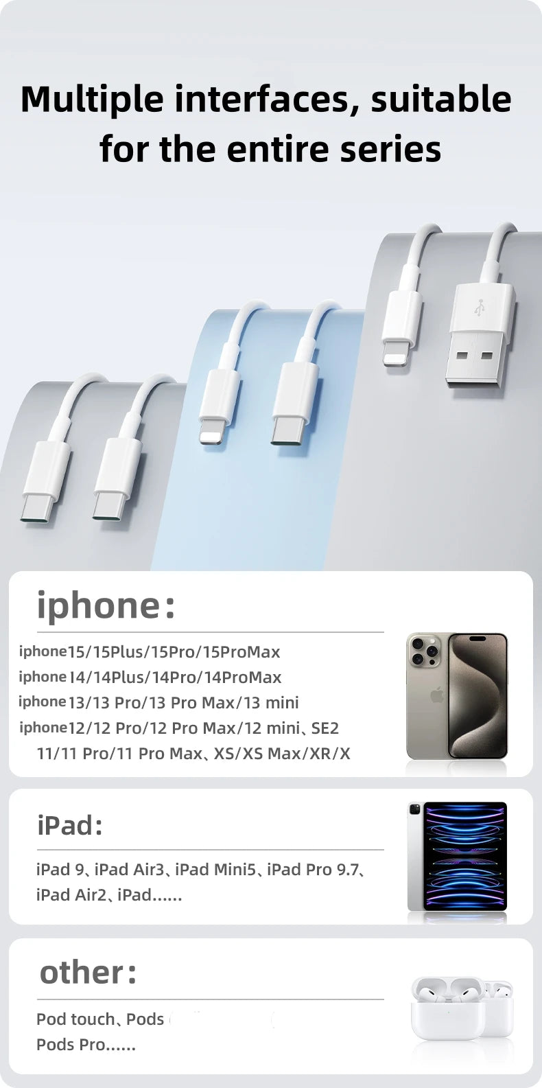 Fast Charging Cable USB-C to Lightning & USB-C to USB-C