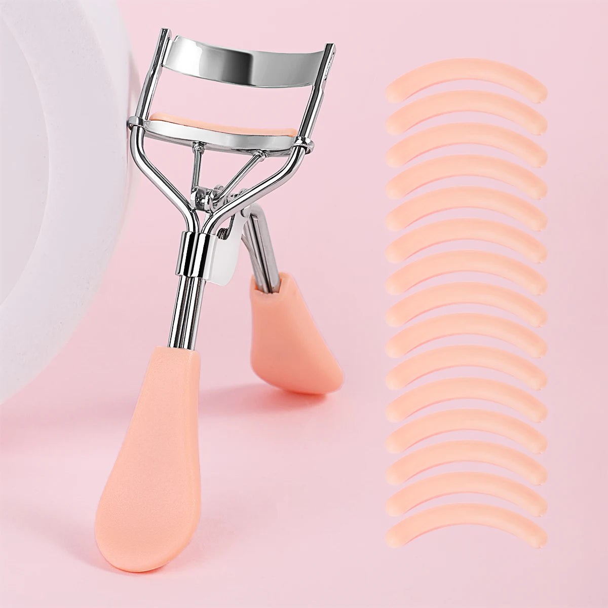 Portable Eyelash Curler with Silicone Pads (Stainless Steel Lash Curling Tool)