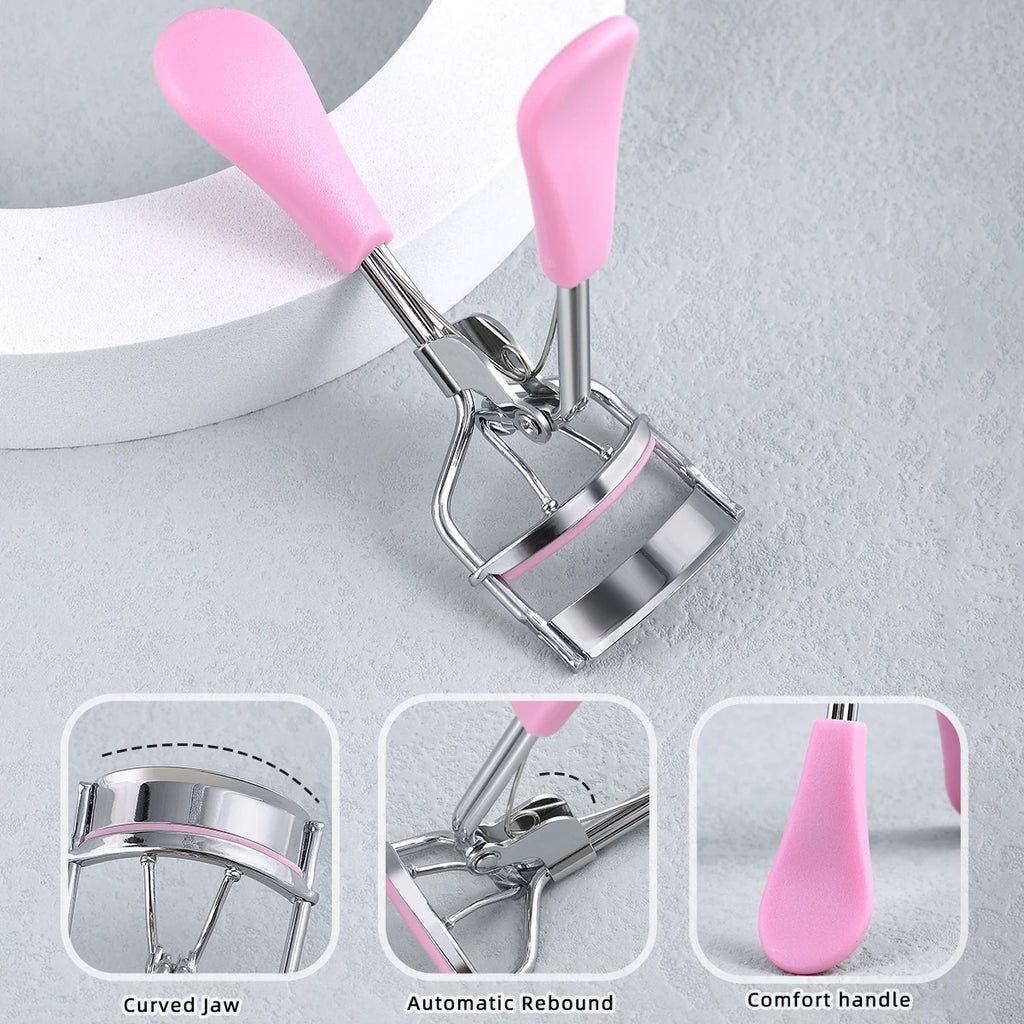 Portable Eyelash Curler with Silicone Pads (Stainless Steel Lash Curling Tool)