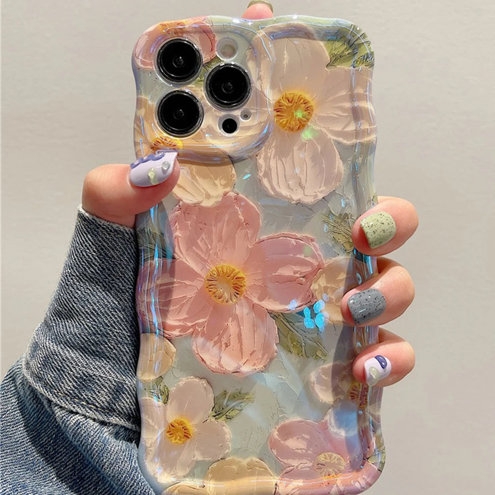 Retro Oil Painting Floral iPhone Case – Shockproof Artistic Silicone Cover