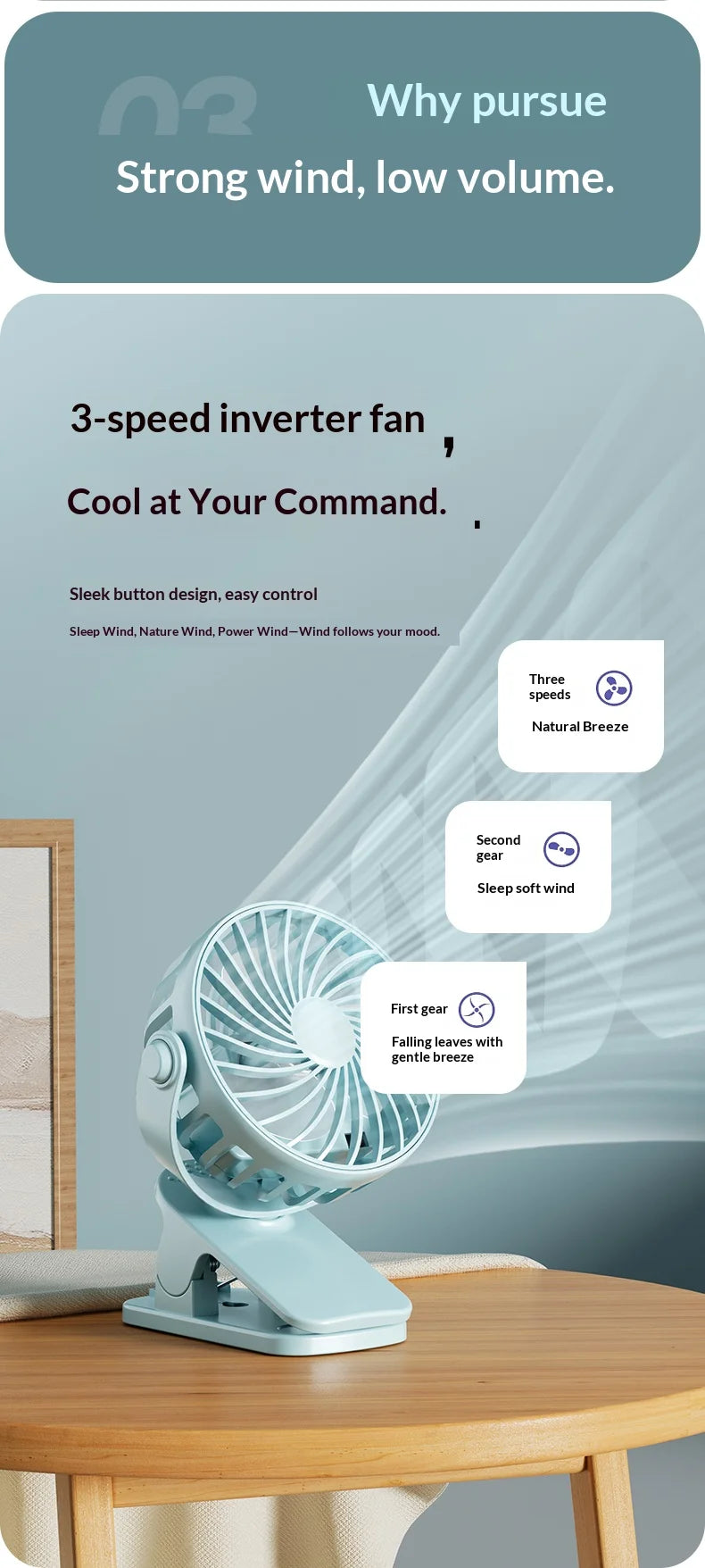 Portable Rechargeable Clip Fan with Night Light