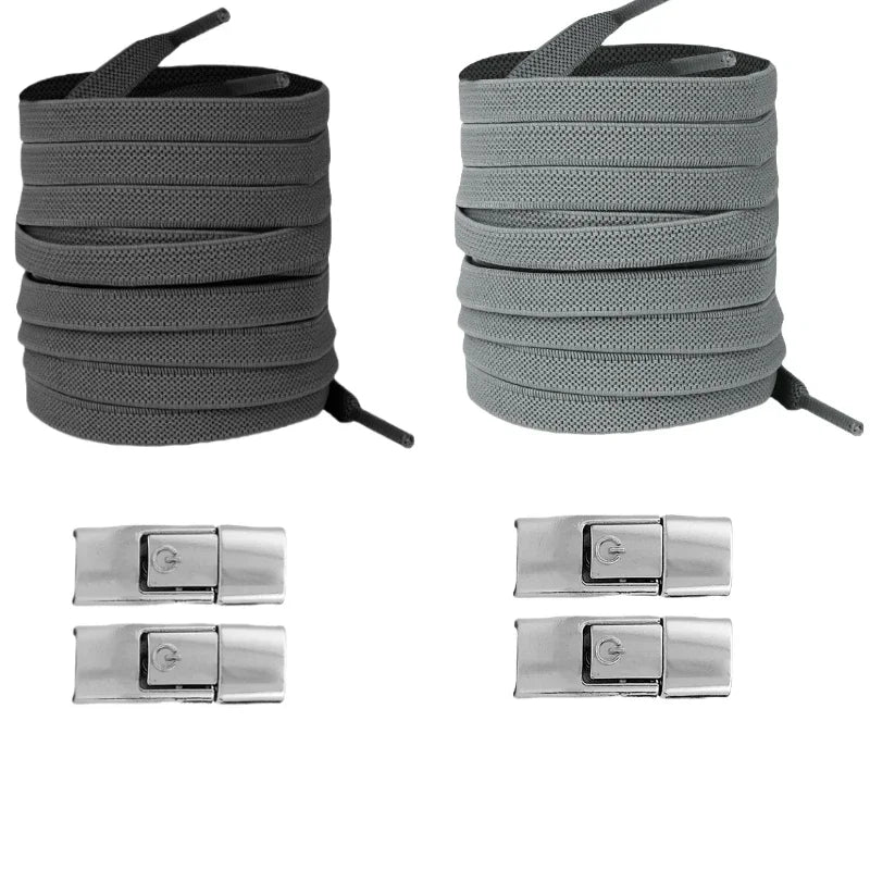 Elastic No-Tie Shoelaces with Lock Buckle (Flat 8mm Sneakers Laces)