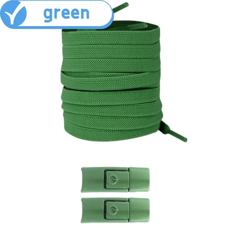 Elastic No-Tie Shoelaces with Lock Buckle (Flat 8mm Sneakers Laces)